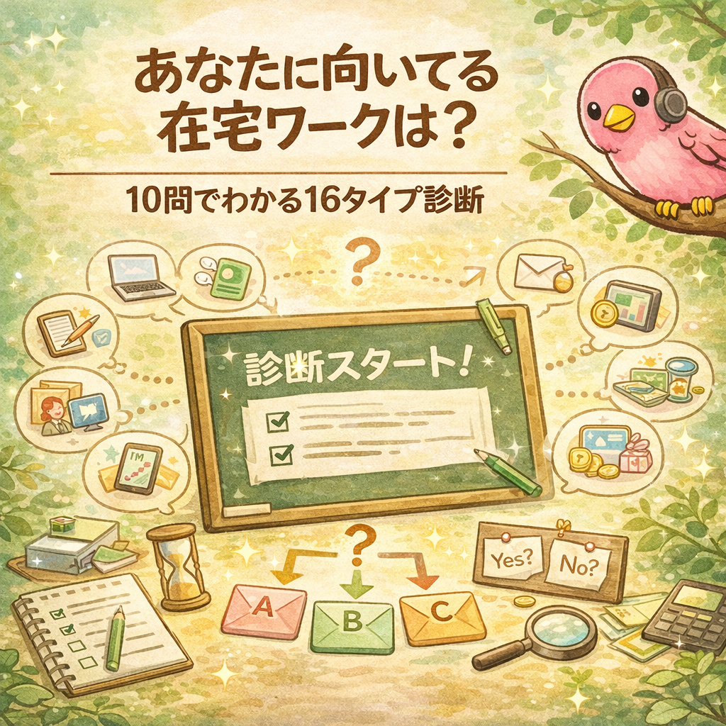 あなたに向いている在宅ワークが分かる16タイプ診断のイラスト