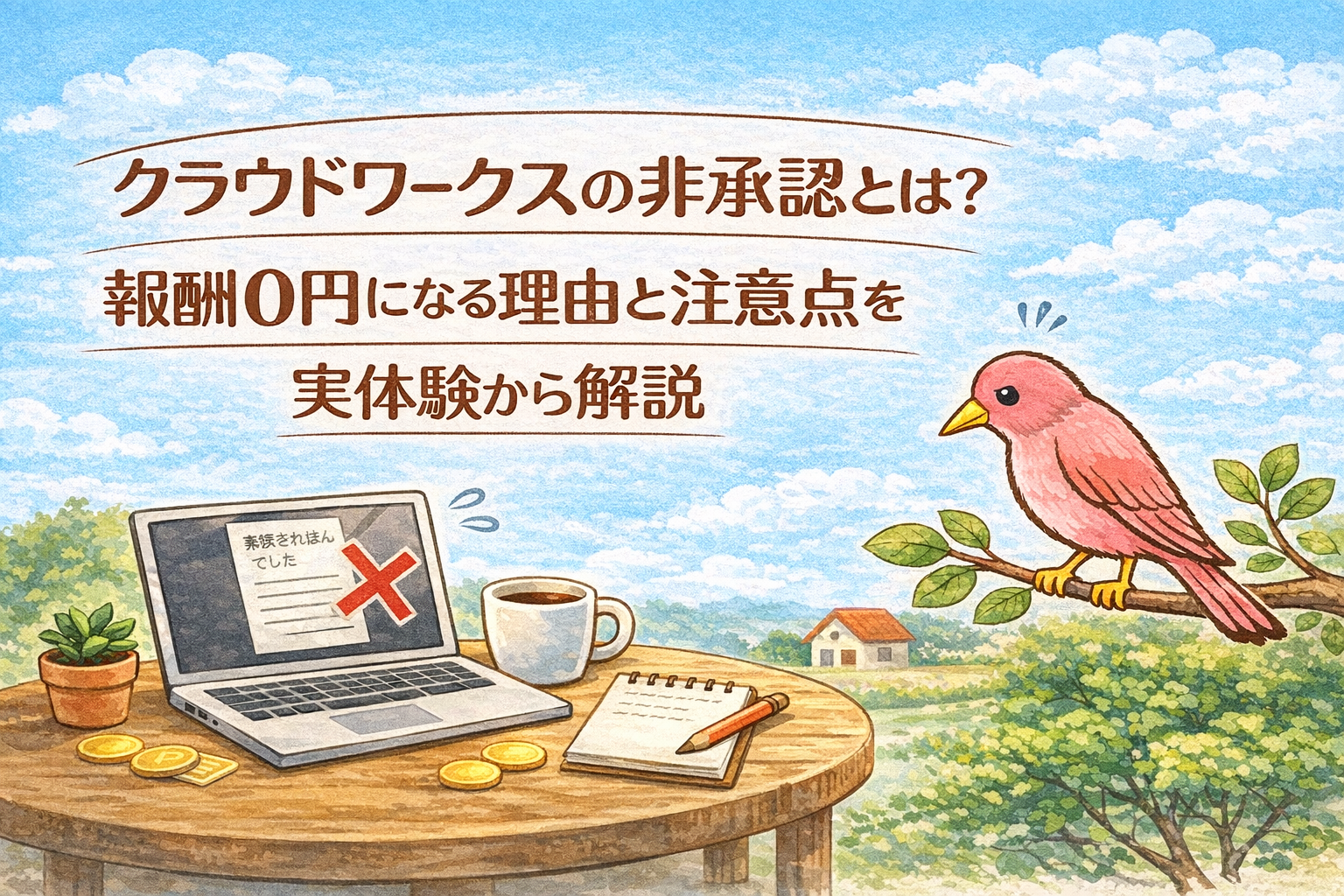 クラウドワークスで仕事が非承認になり報酬0円になる理由を解説する在宅ワーク向けアイキャッチ画像