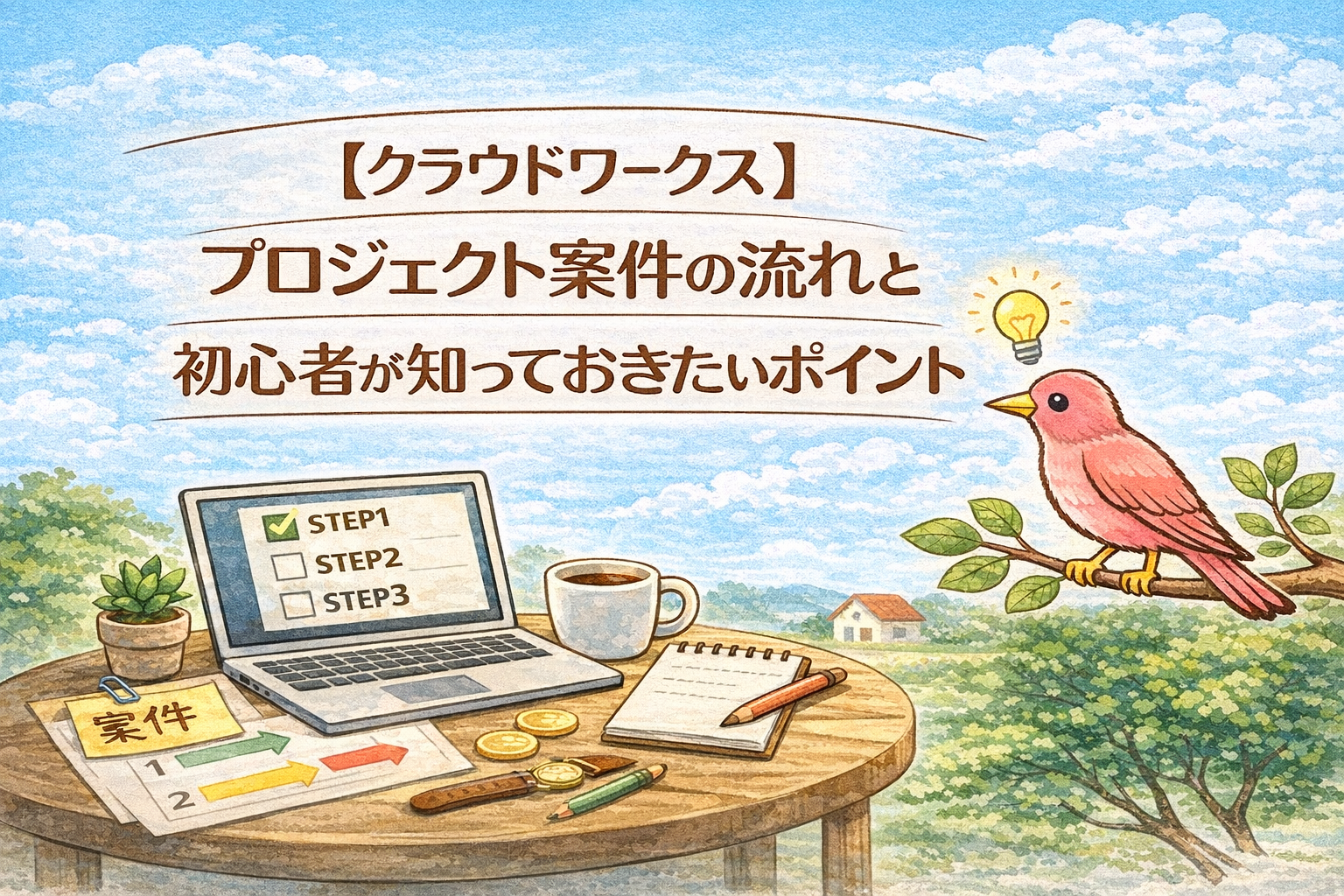 クラウドワークスのプロジェクト案件の流れと初心者が知っておきたいポイントを解説した在宅ワーク向けアイキャッチ画像